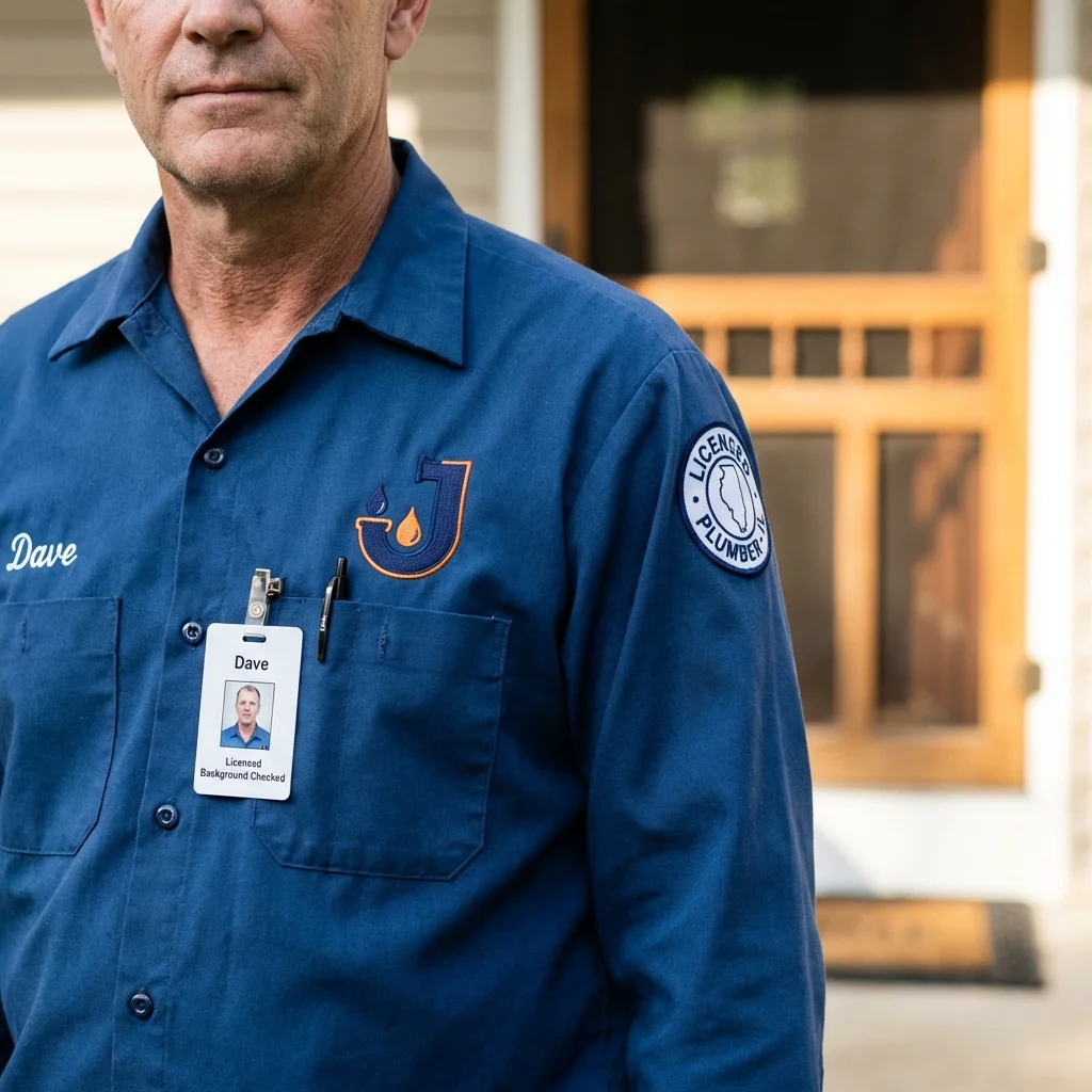Licensed plumber showing ID badge in New Richland, MN