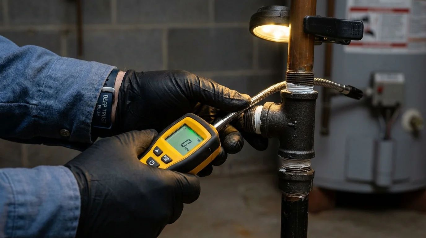 Gas leak detection with electronic sniffer by Johns Plumbing LLC in New Richland